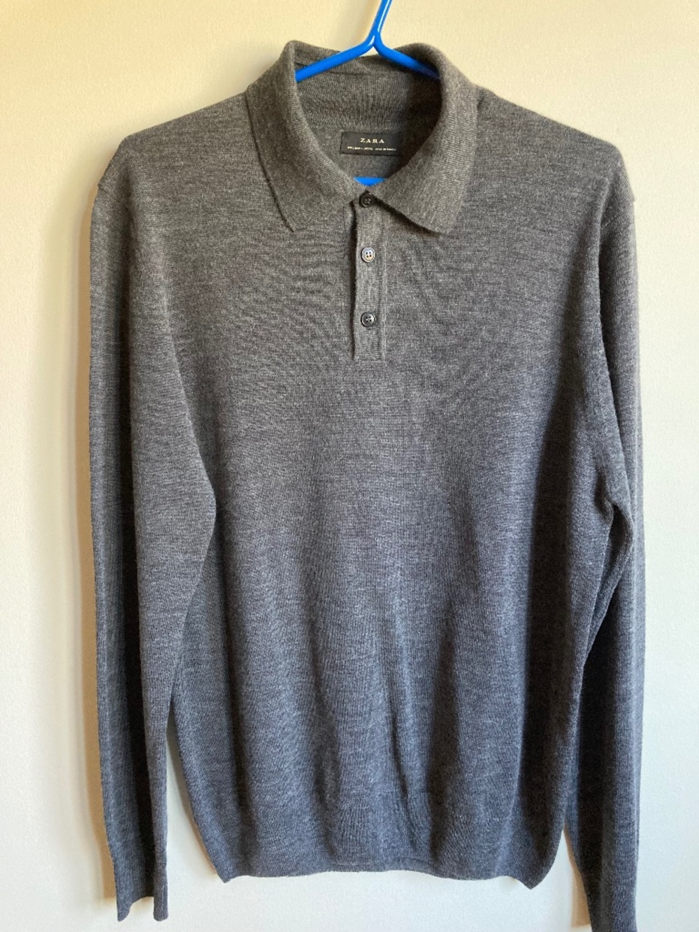 Zara Men Grey Wool blend Polo Sweater L